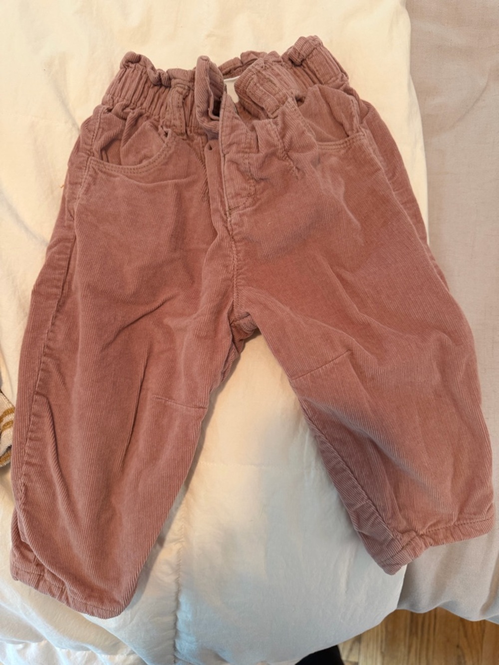 Zara Kids Corduroy Elastic-Waist Pants in Dusty Pink